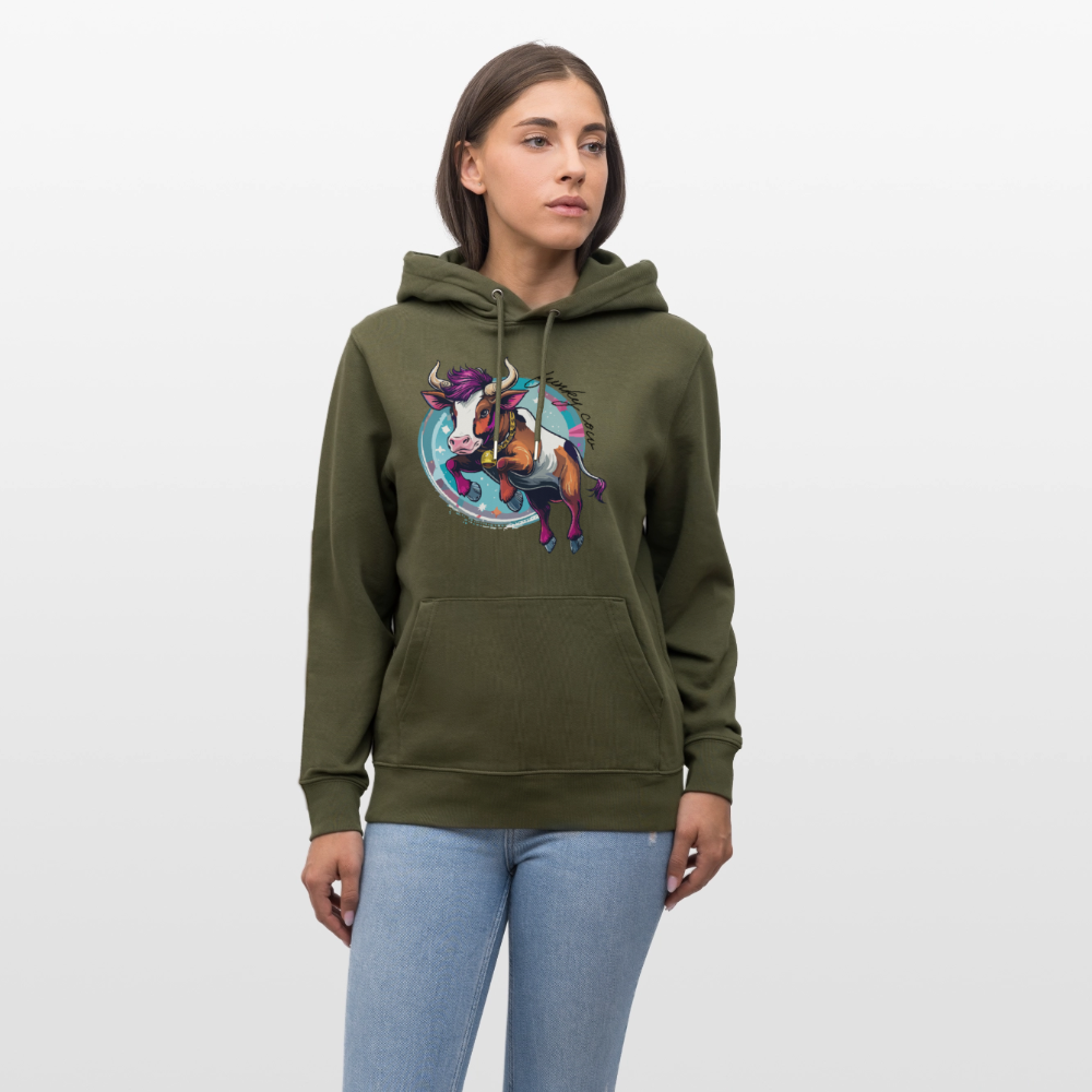 Unisex Hoodie mit FUNKY COW PRINT - Khaki Grün