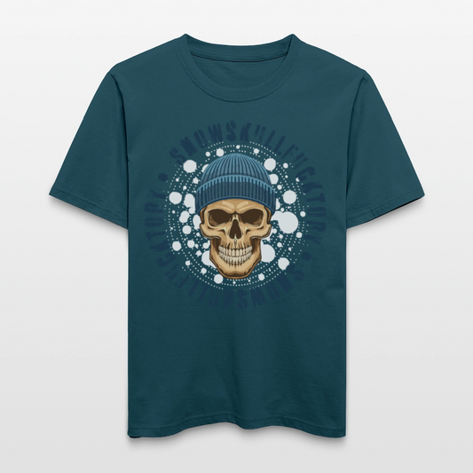 Relaxed Fit Unisex Bio-T-Shirt mit SNOWSKULL FUCKTORY PRINT Vorderseite - Dunkles Petrol