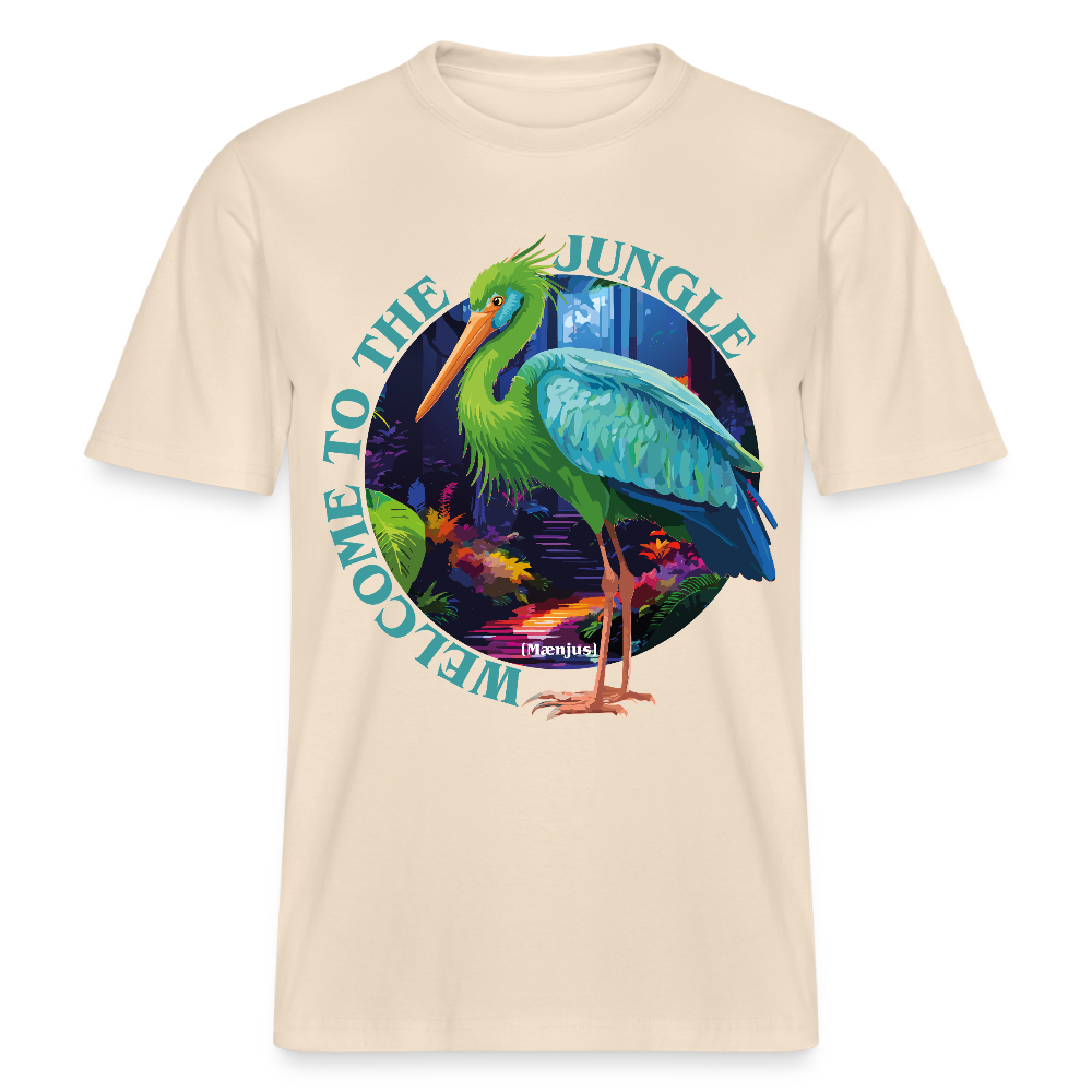 Relaxed Fit Unisex Bio-T-Shirt mit WELCOME TO THE JUNGLE PRINT Vorderseite - Weißgrau