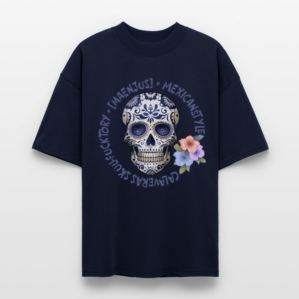 Oversized Unisex Bio T-Shirt mit MAENJUS MEXICANSTYLE PRINT Vorderseite - Navy