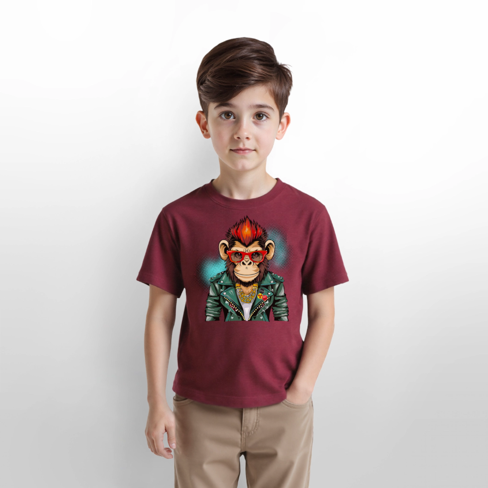 MNJS KIDS Bio T-Shirt mit MONKEY PRINT - Burgunderrot