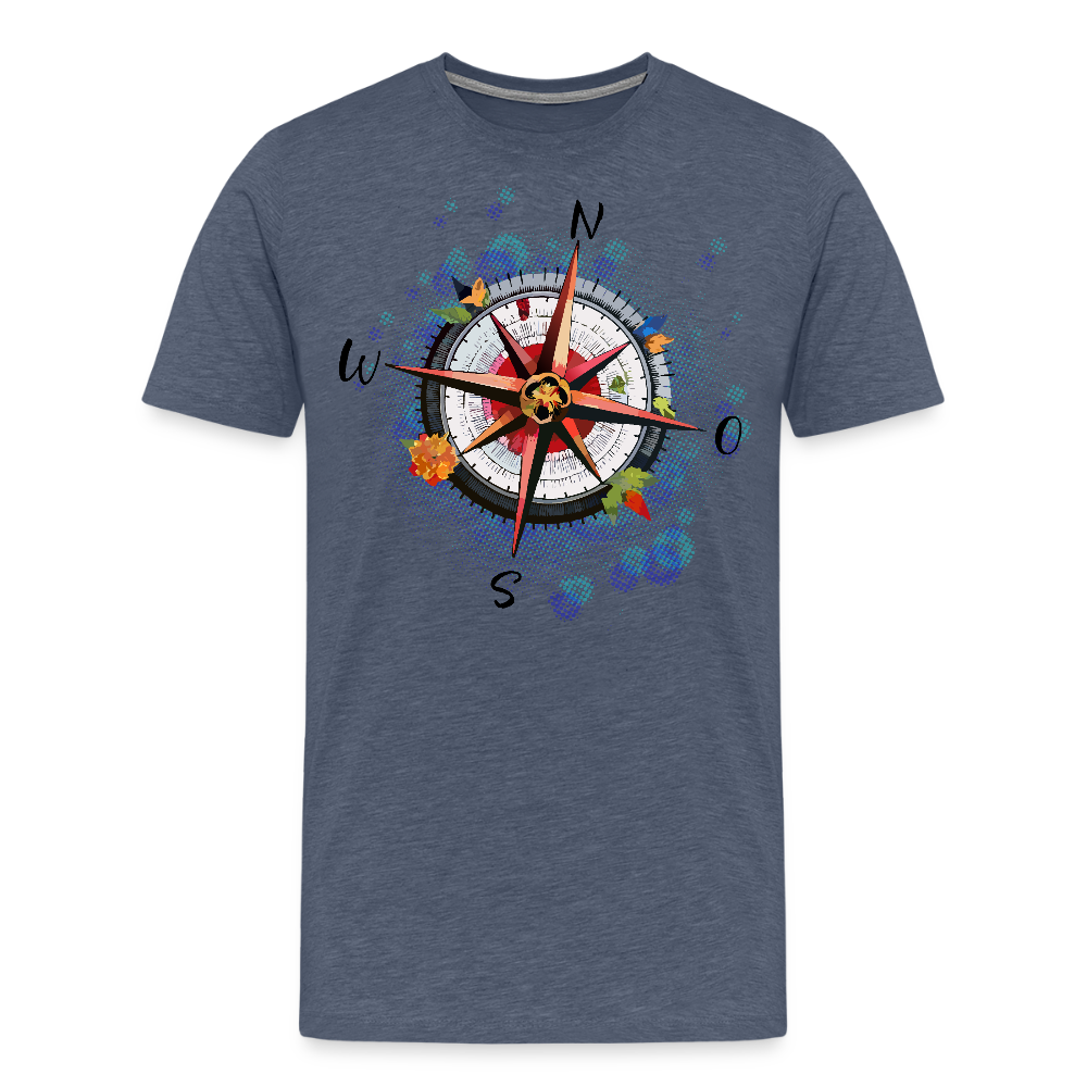 Männer Premium T-Shirt mit WINDROSE PRINT - Blau meliert