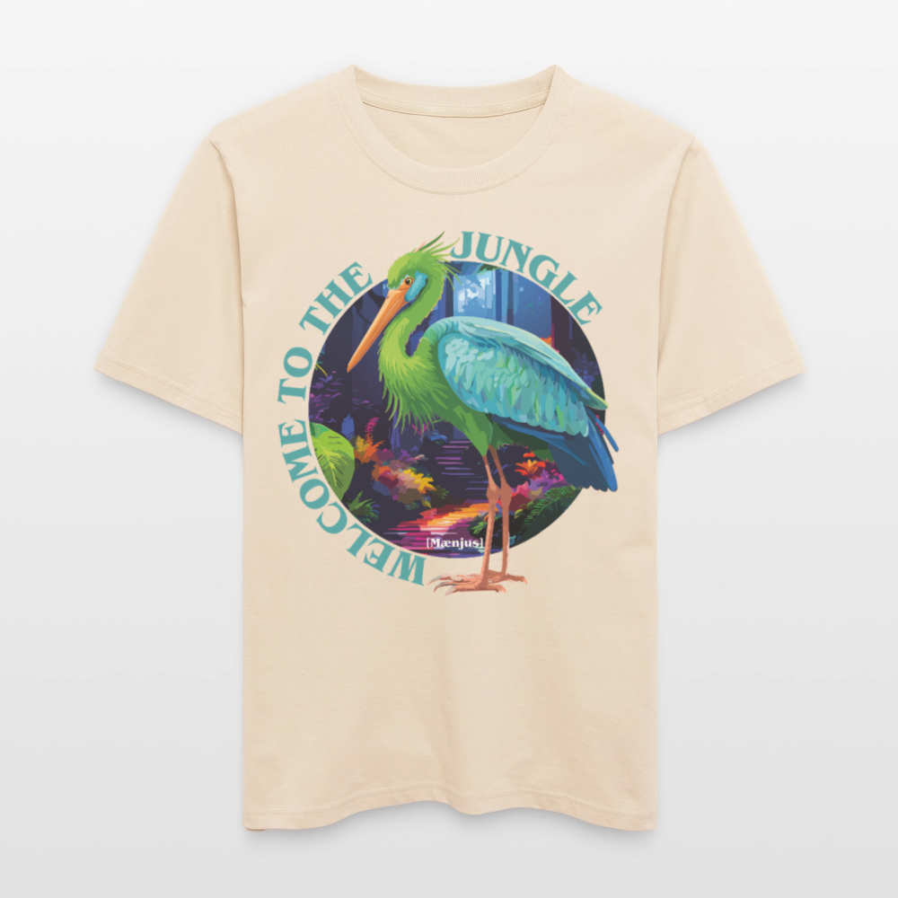 Relaxed Fit Unisex Bio-T-Shirt mit WELCOME TO THE JUNGLE PRINT Vorderseite - Weißgrau