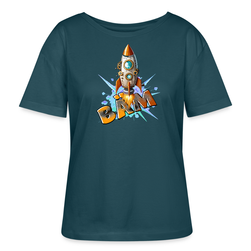 Frauen T-Shirt mit RAKETE PRINT - Dunkles Petrol