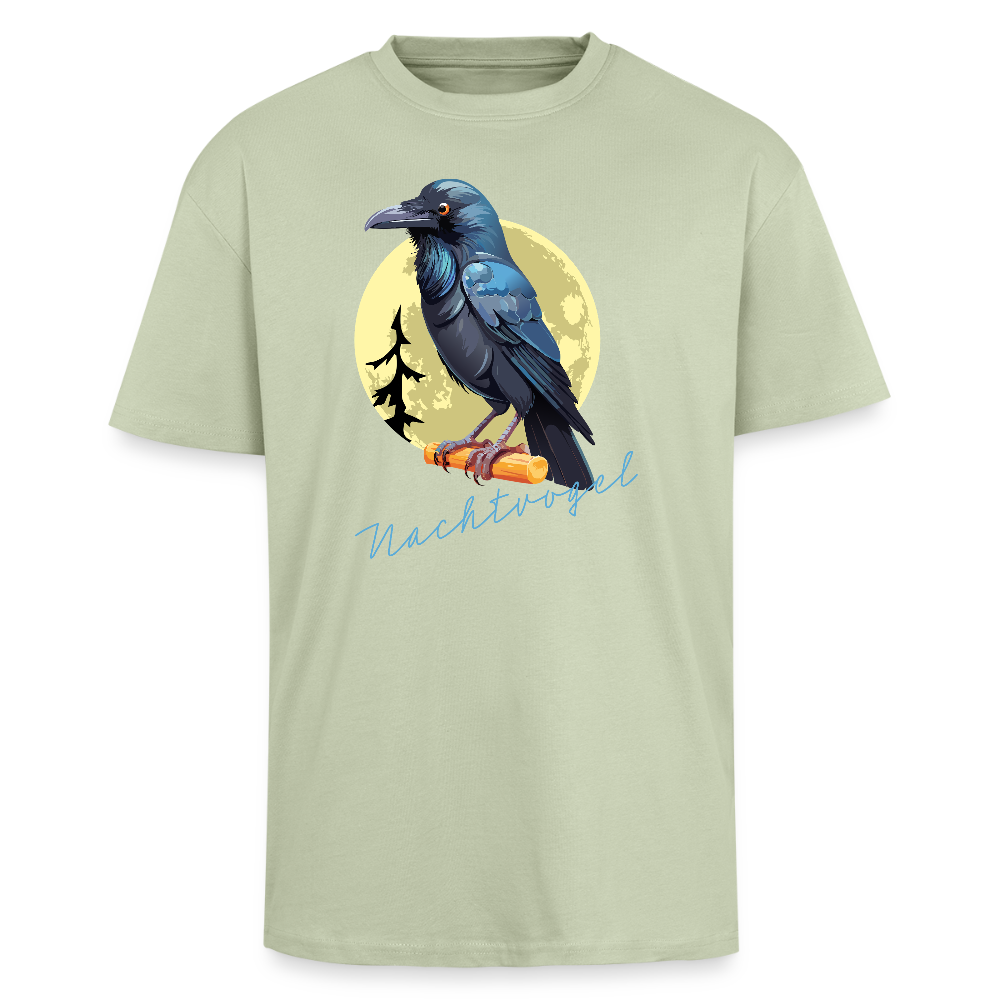 Heavy Oversize T-Shirt mit NACHTVOGEL PRINT - Leichtes Salbeigrün