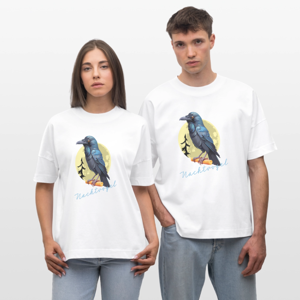 Oversized Unisex T-Shirt mit NACHTVOGL PRINT - Weiß