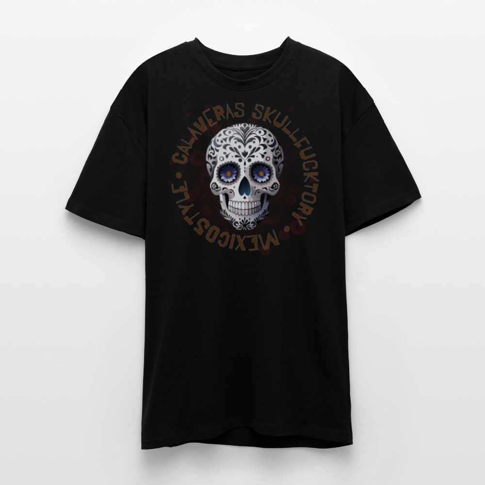 Heavy Oversize T-Shirt mit CALAVERAS SKULL PRINT Vorderseite - Schwarz