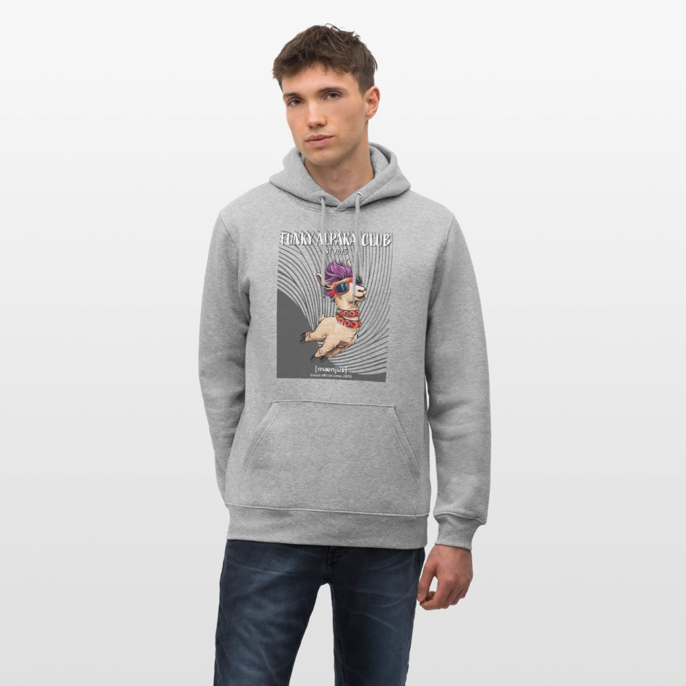 Unisex Bio-Hoodie mit FUNKY ALPAKA CLUB PRINT Vorderseite - Grau meliert