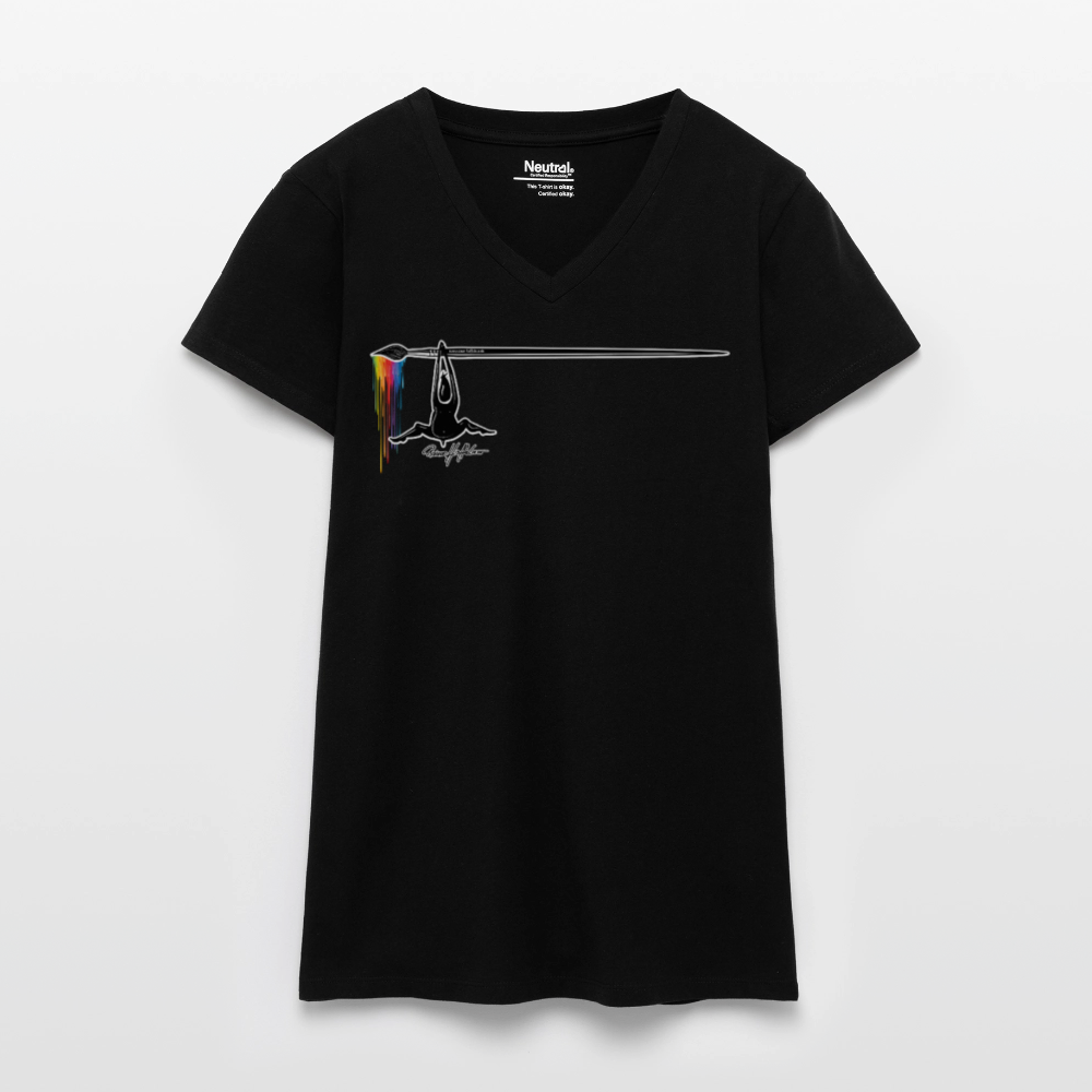 Bio Frauen T-Shirt mit V-Ausschnitt und MÄNNLE PRINT - Schwarz