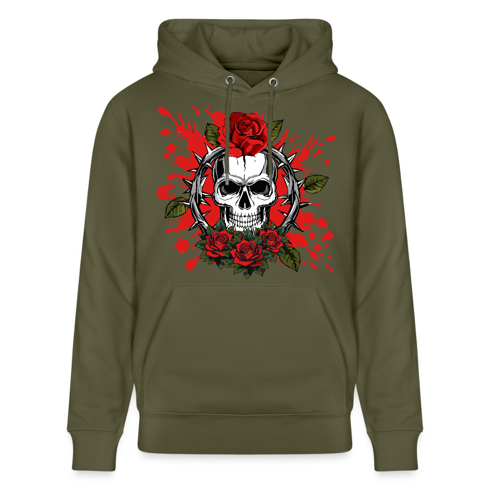 Unisex Hoodie mit ROSENSKULL PRINT - Khaki Grün