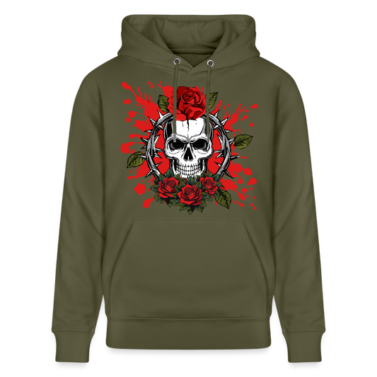Unisex Hoodie mit ROSENSKULL PRINT - Khaki Grün