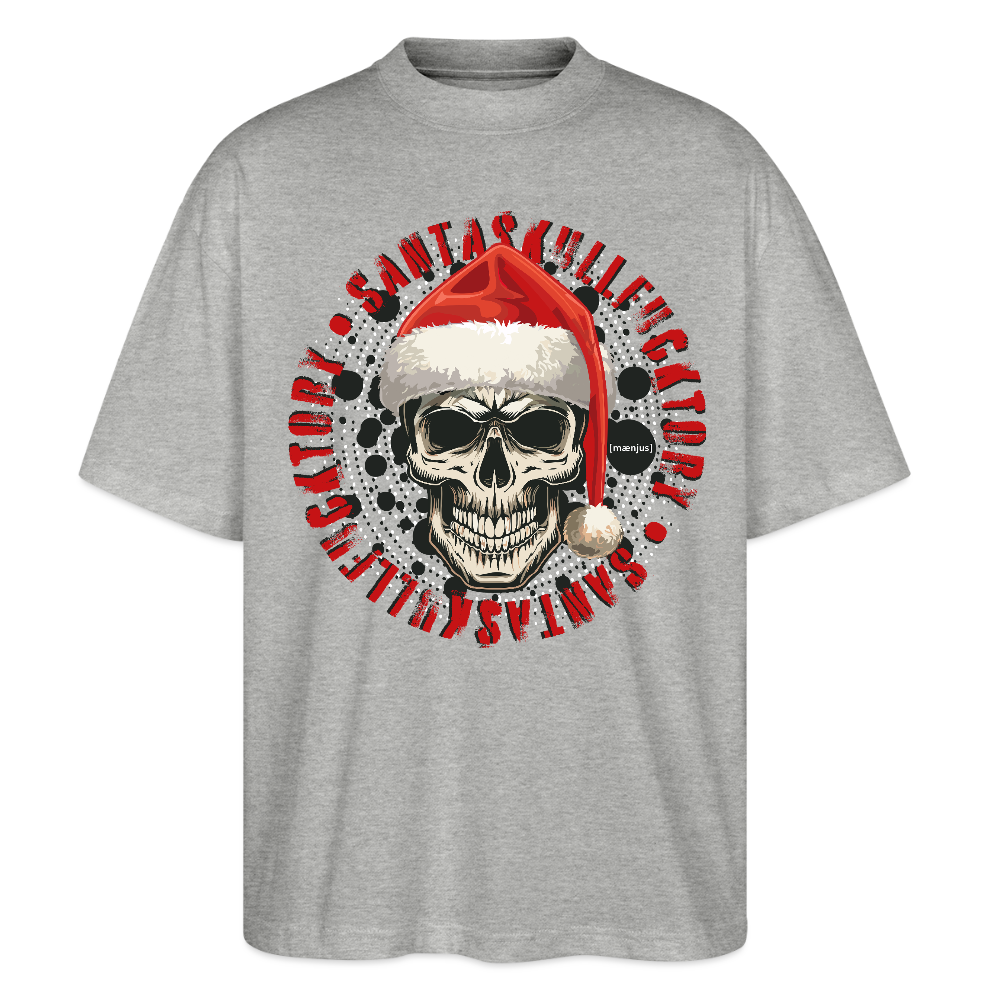 Oversized Unisex Bio T-Shirt mit SANTASKULL FUCKTORY PRINT - Grau meliert