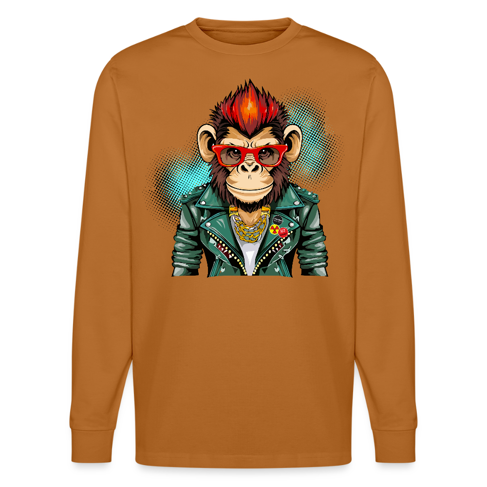 Unisex Bio-Langarmshirt mit MONKEY PRINT - Herbstorange