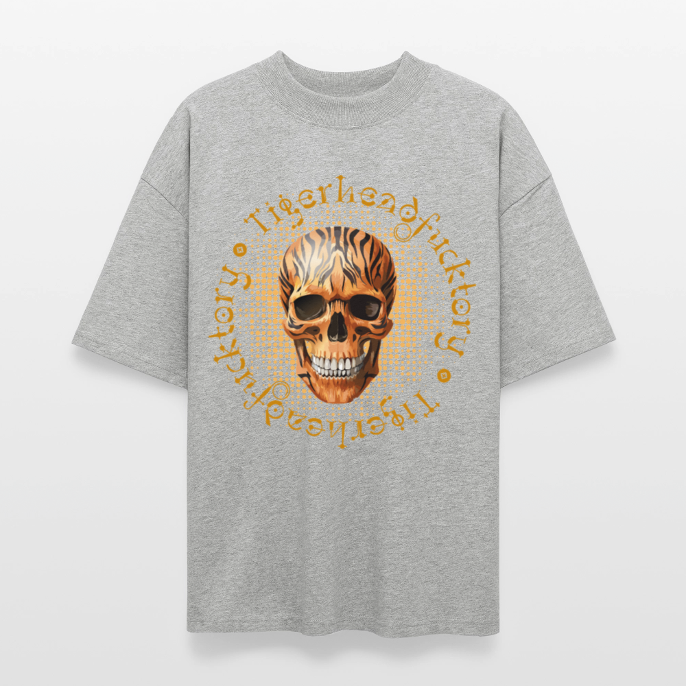 Oversized Unisex T-Shirt mit TIGERHEAD SKULL PRINT - Grau meliert