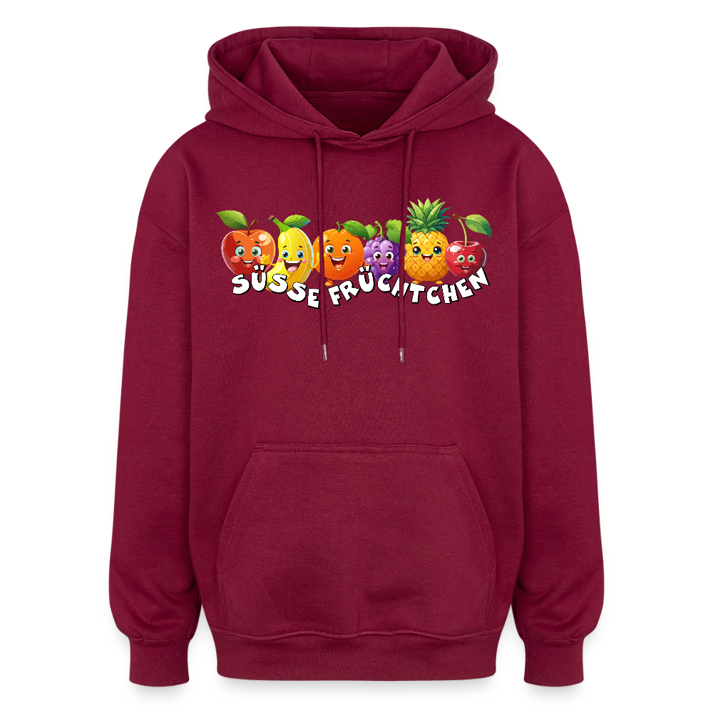 Oversized Unisex Hoodie mit SÜSSE FRÜCHTCHEN PRINT - Burgunderrot