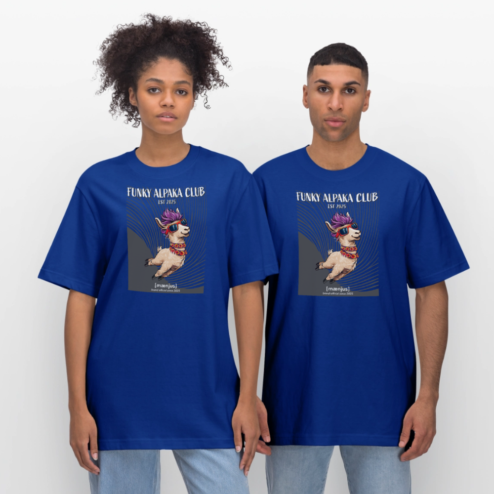 Unisex Bio-T-Shirt mit FUNKY ALPAKA CLUB PRINT Vorderseite - Dunkelblau