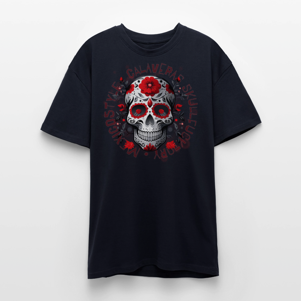 Heavy Oversize T-Shirt mit CALAVERAS SKULL PRINT Vorderseite - French Navy