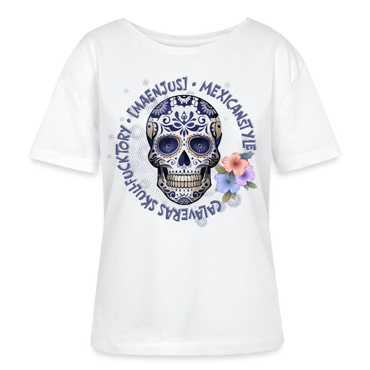 Rundhals Frauen Bio-T-Shirt mit MAENJUS MEXICANSTYLE PRINT Vorderseite - Weiß