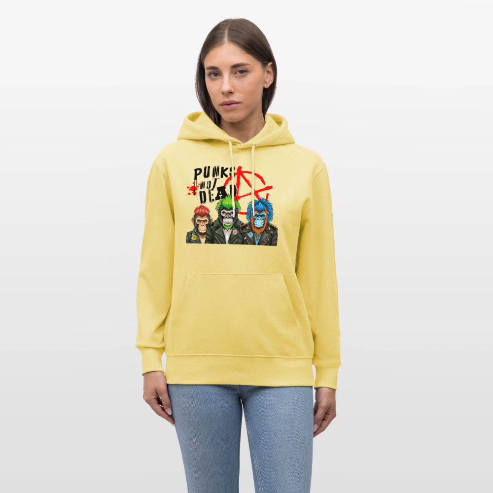 Unisex Hoodie mit PUNKS NOT DEAD PRINT - Gelb Viva