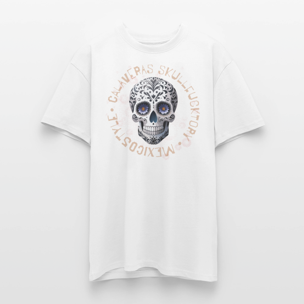 Heavy Oversize T-Shirt mit CALAVERAS SKULL PRINT Vorderseite - Weiß