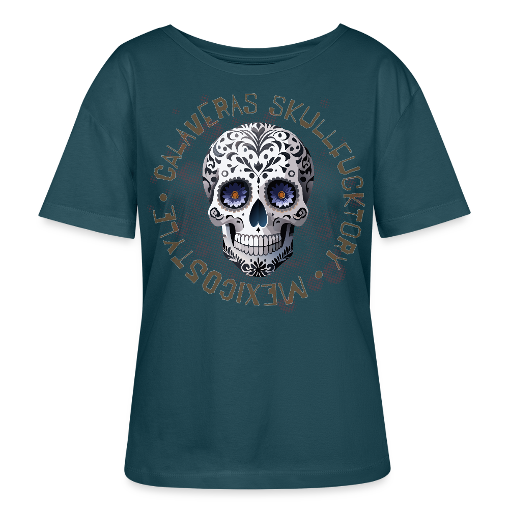 Frauen T-Shirt mit CALAVERAS SKULL PRINT - Dunkles Petrol