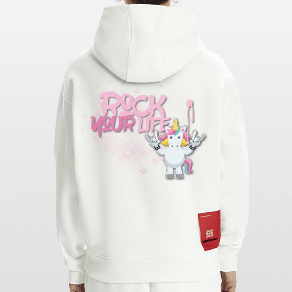 Heavyweight Oversized Organic Hoodie mit ROCK YOUR LIFE PRINT - OFF WHITE