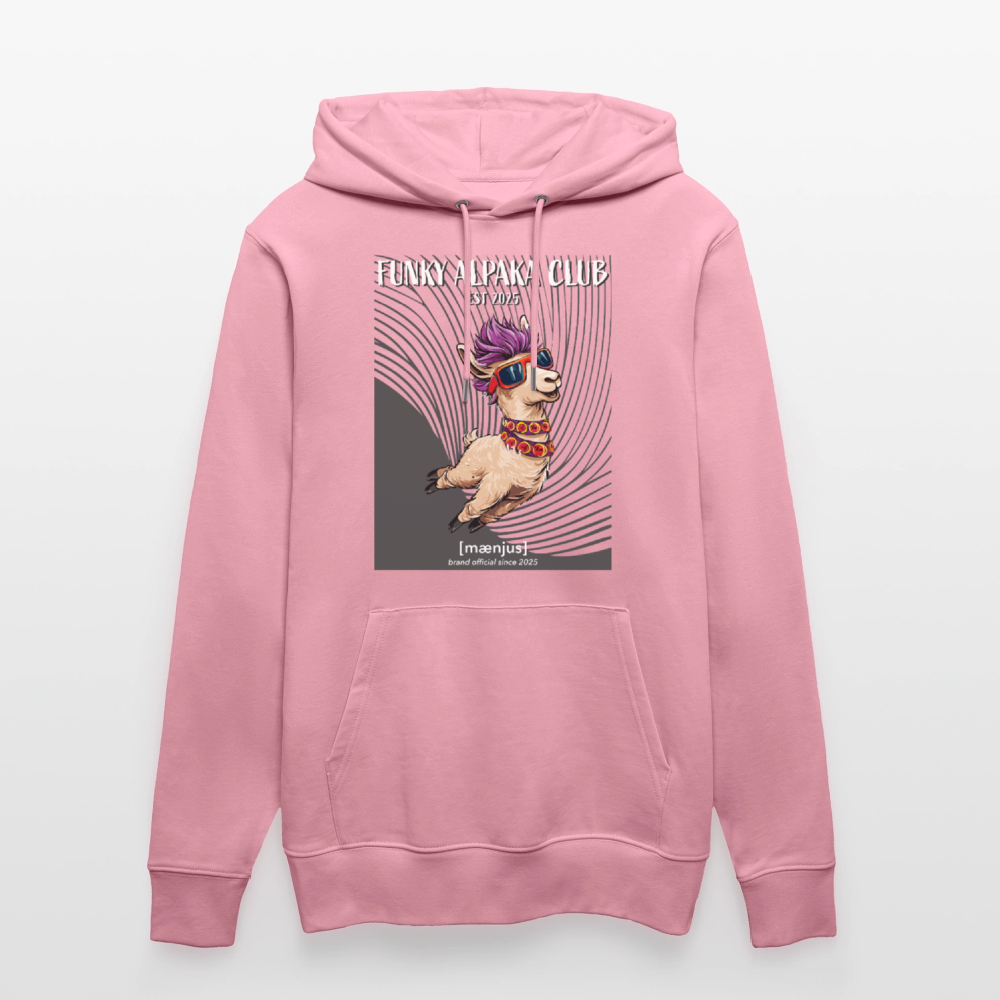 Unisex Bio-Hoodie mit FUNKY ALPAKA CLUB PRINT Vorderseite - Lila Traum