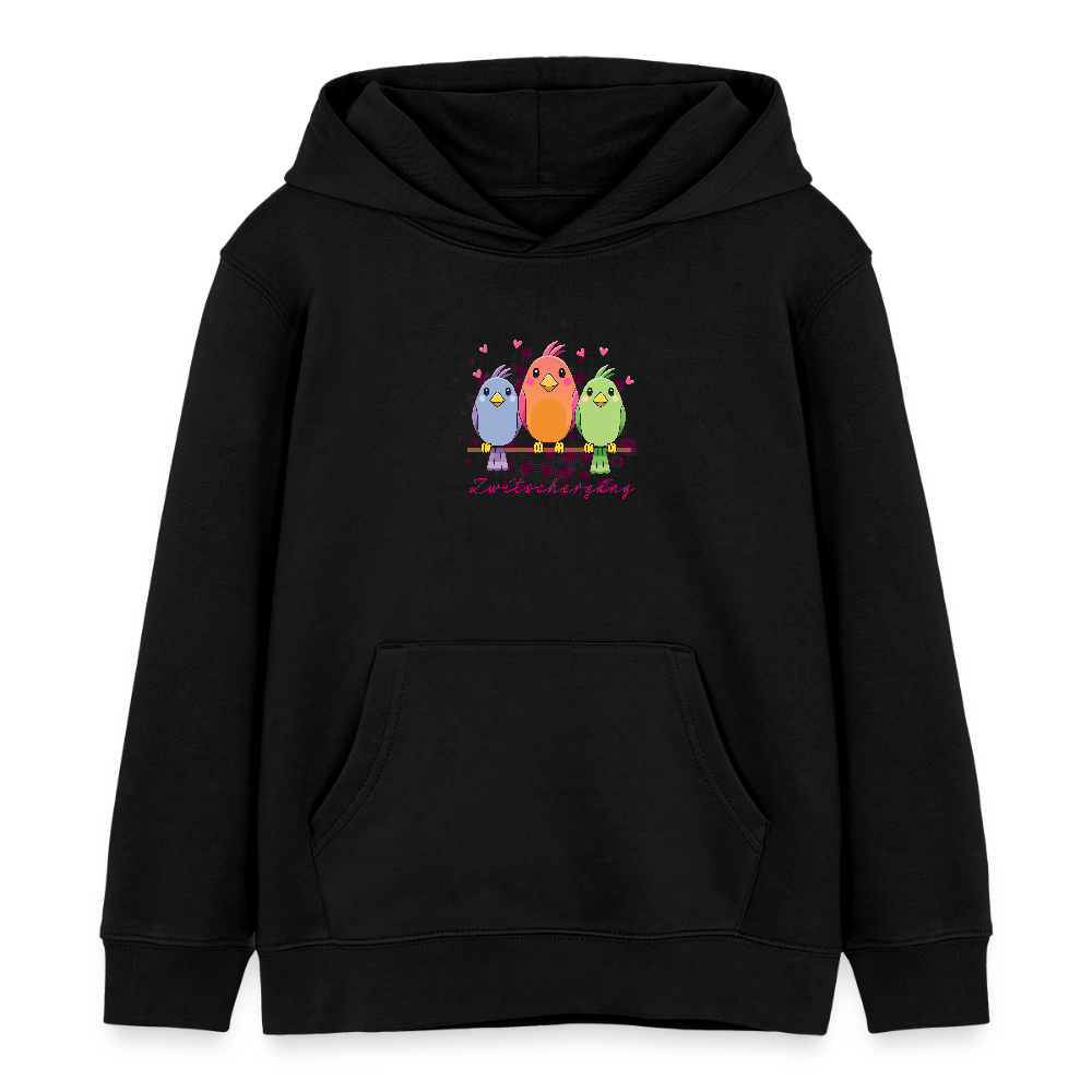MNJS KIDS Bio-Hoodie mit ZWITSCHERGÄNG PRINT - Schwarz