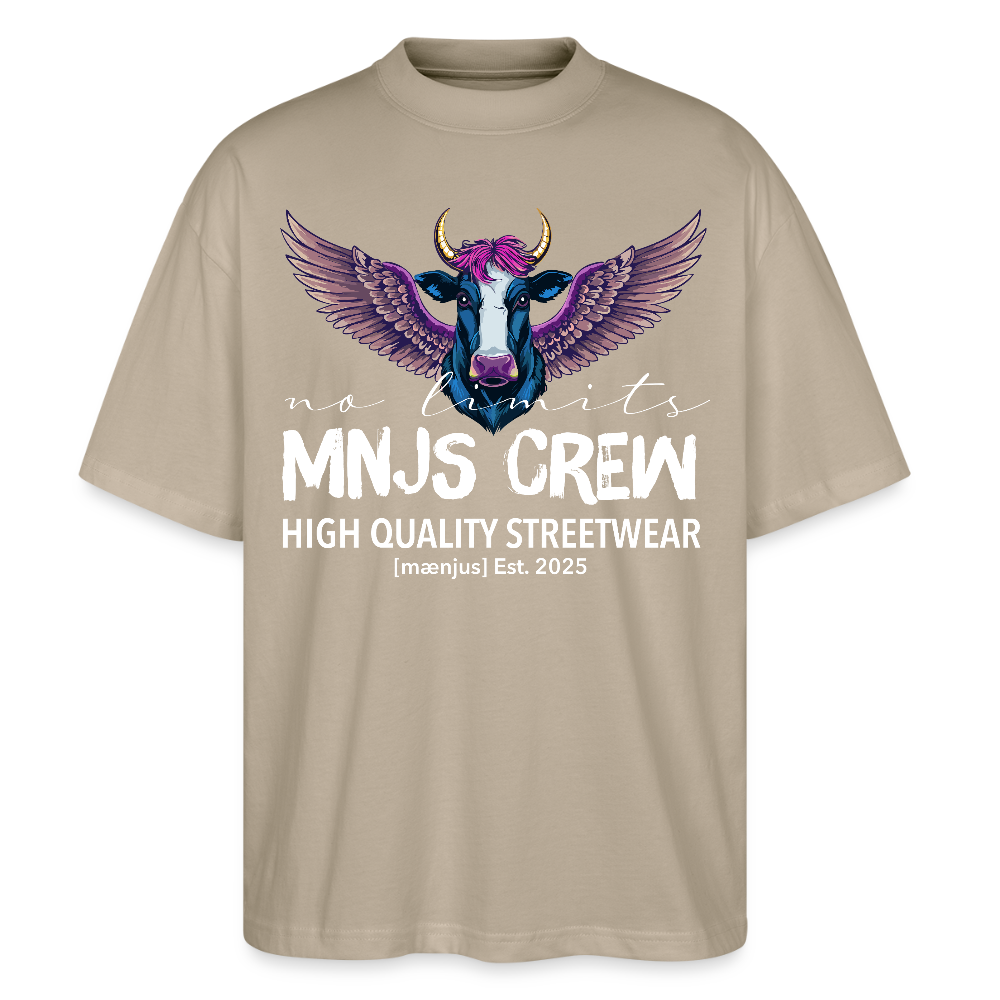 Oversized Unisex Bio T-Shirt mit MNJS CREW no limits PRINT - Steingrau