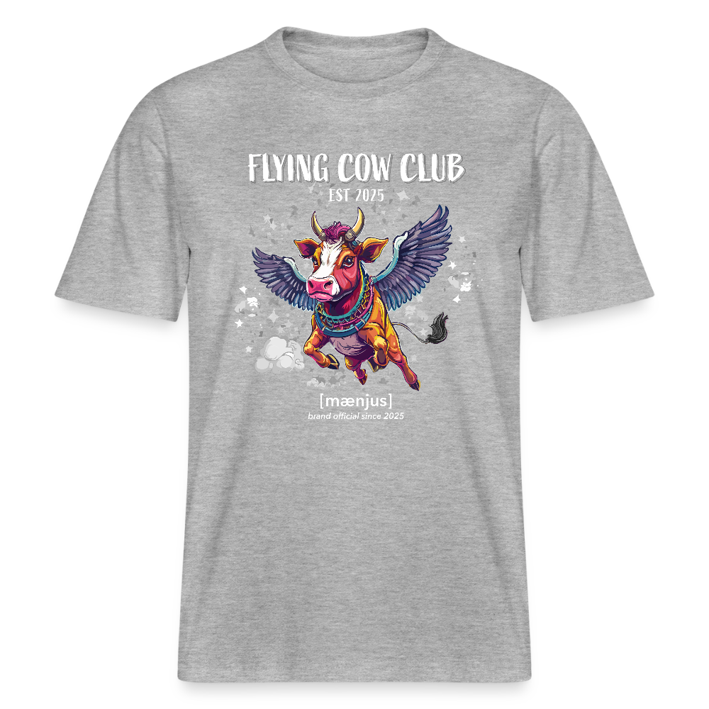 Unisex Bio-T-Shirt mit FLYING COW CLUB PRINT Vorderseite - Grau meliert