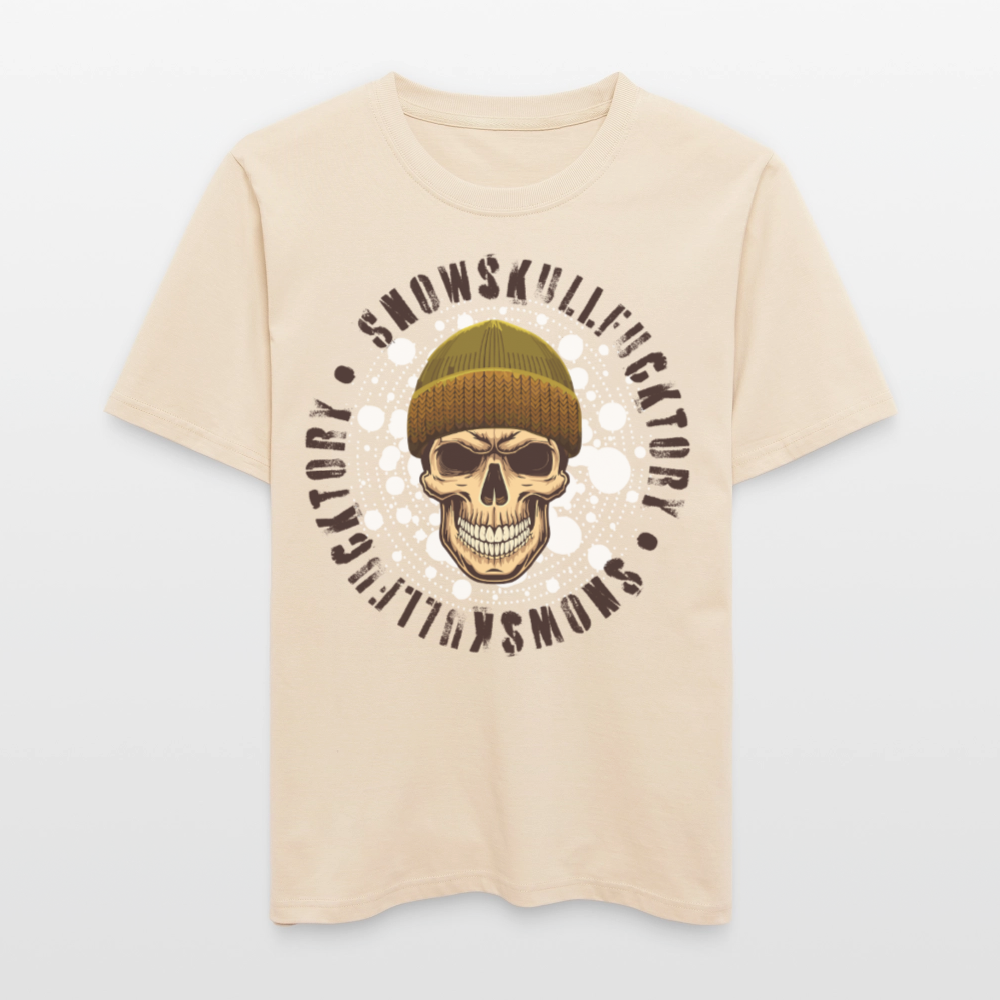 Relaxed Fit Unisex Bio-T-Shirt mit SNOWSKULL FUCKTORY PRINT Vorderseite - Weißgrau