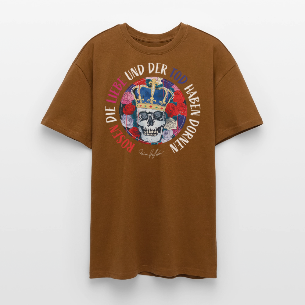Heavy Oversize T-Shirt mit ROSEN DIE LIEBE UND DER TOD HABEN DORNEN PRINT - Toffee