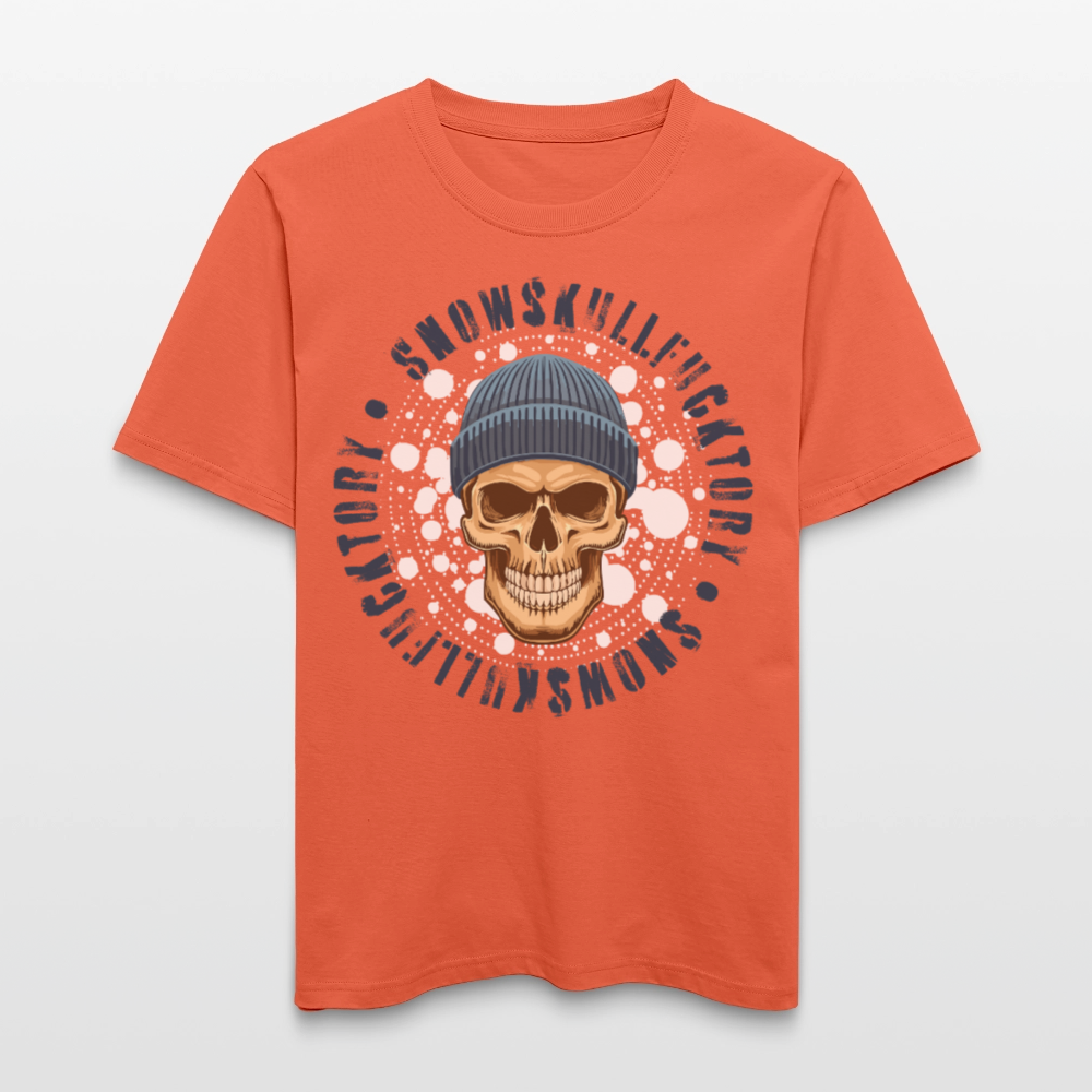 Relaxed Fit Unisex Bio-T-Shirt mit SNOWSKULL FUCKTORY PRINT Vorderseite - Hellrot