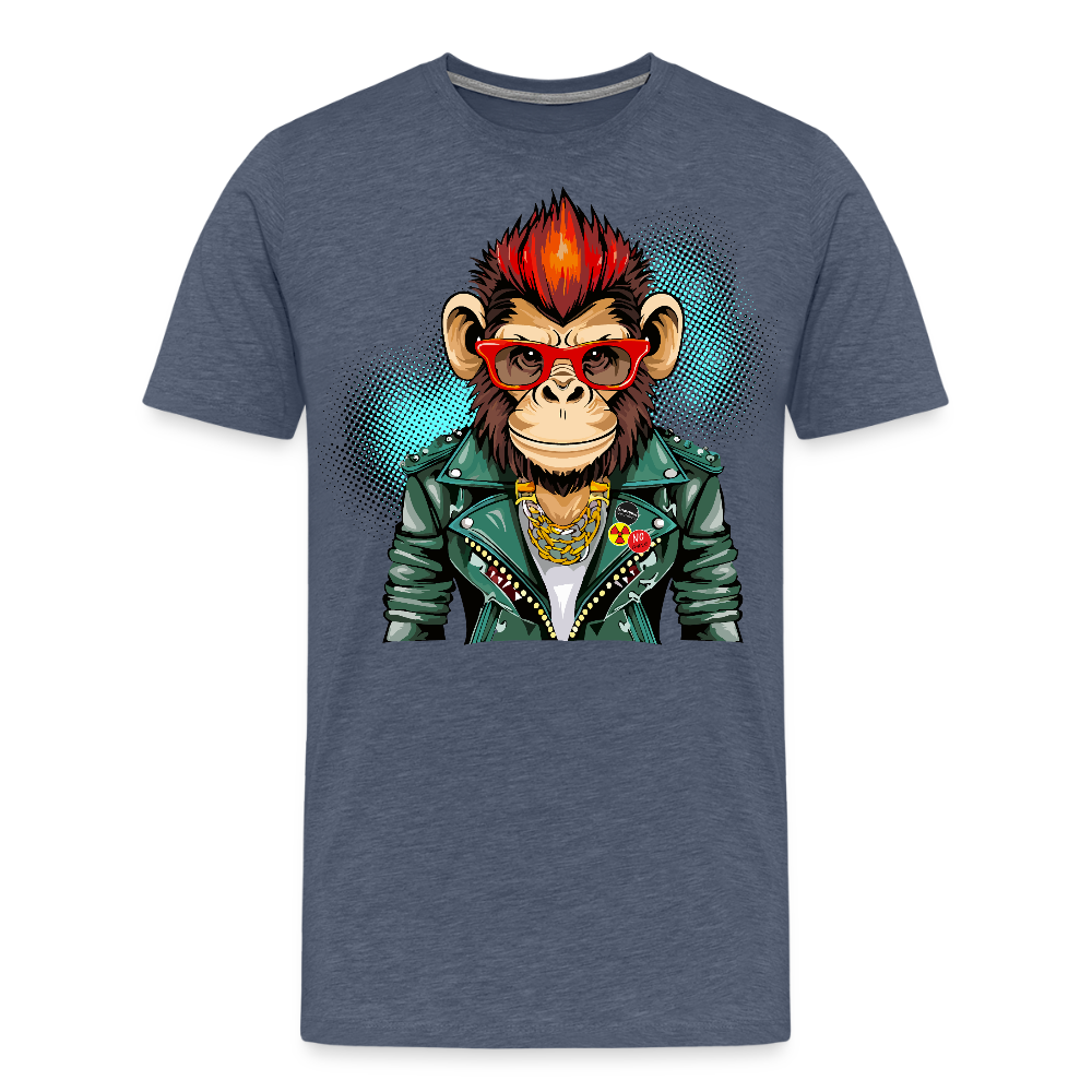 Männer Premium T-Shirt mit MONKEY PRINT - Blau meliert