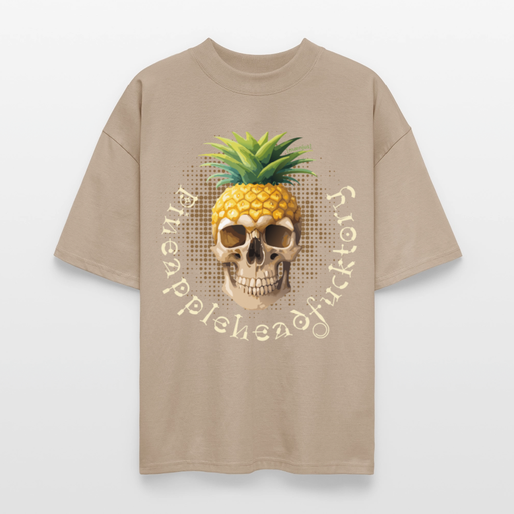 Oversized Unisex T-Shirt mit PINEAPPLE SKULL PRINT - Steingrau