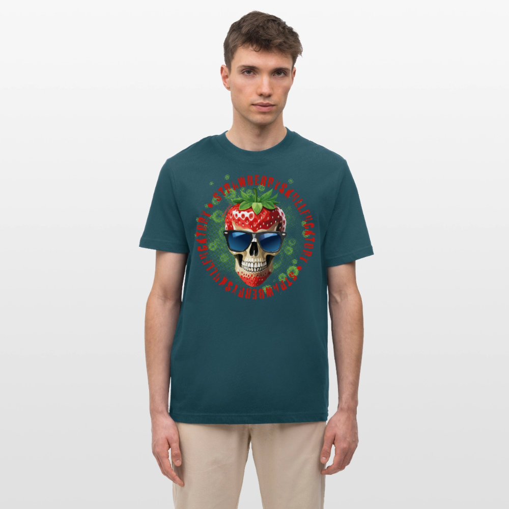 Relaxed Fit Unisex Bio-T-Shirt mit STRAWBERRY SKULL PRINT Vorderseite - Dunkles Petrol