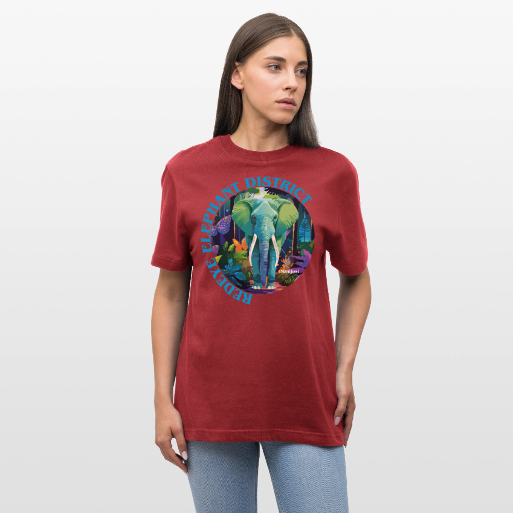 Relaxed Fit Unisex Bio-T-Shirt mit REDEYE ELEPHANT DISTRICT PRINT Vorderseite - Erdrot