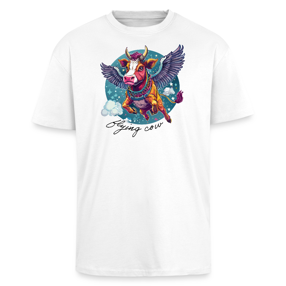 Heavy Oversize T-Shirt mit FLYING COW PRINT - Weiß