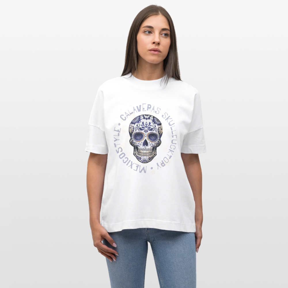 Oversized Unisex T-Shirt mit CALAVERAS SKULLPRINT - Weiß