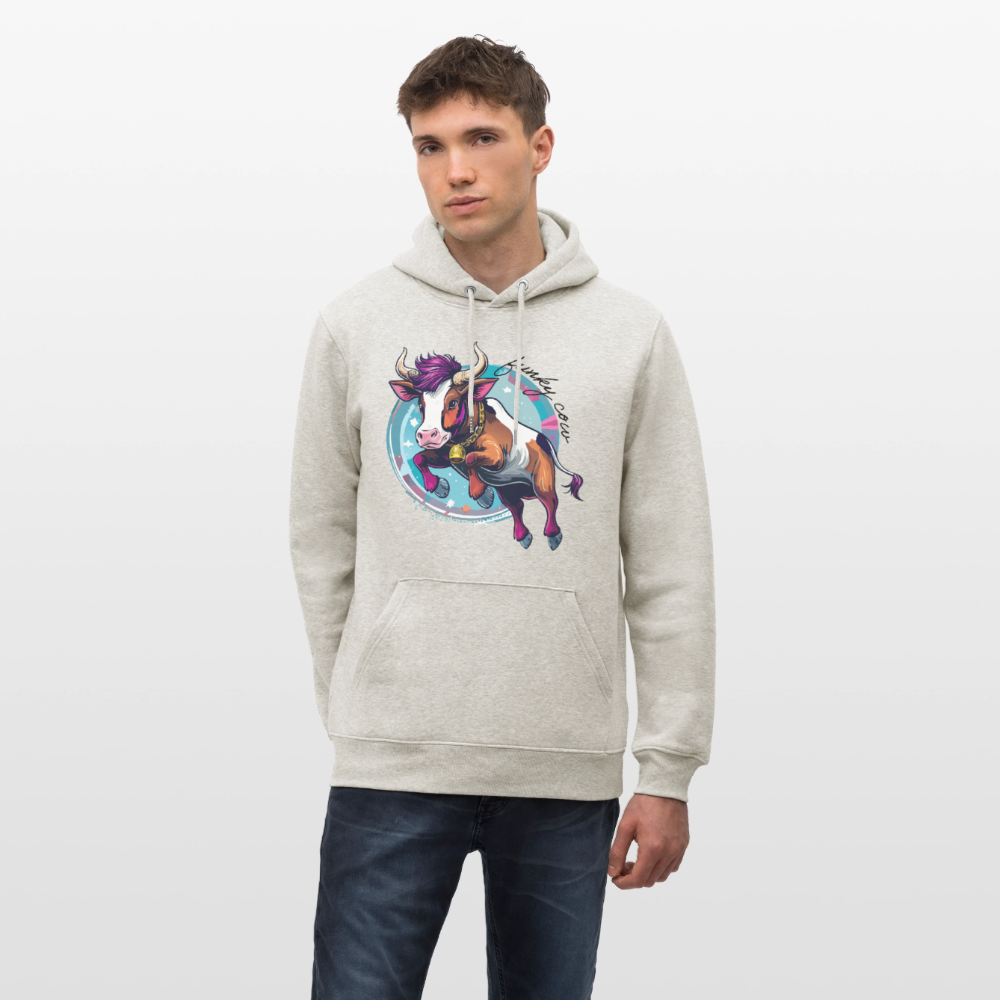 Unisex Hoodie mit FUNKY COW PRINT - Beige meliert