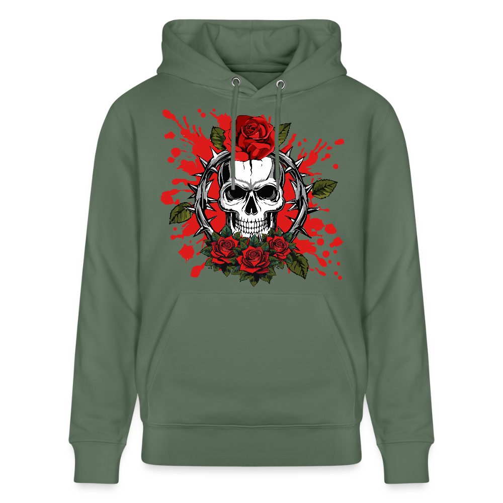 Unisex Hoodie mit ROSENSKULL PRINT - Tanngrün