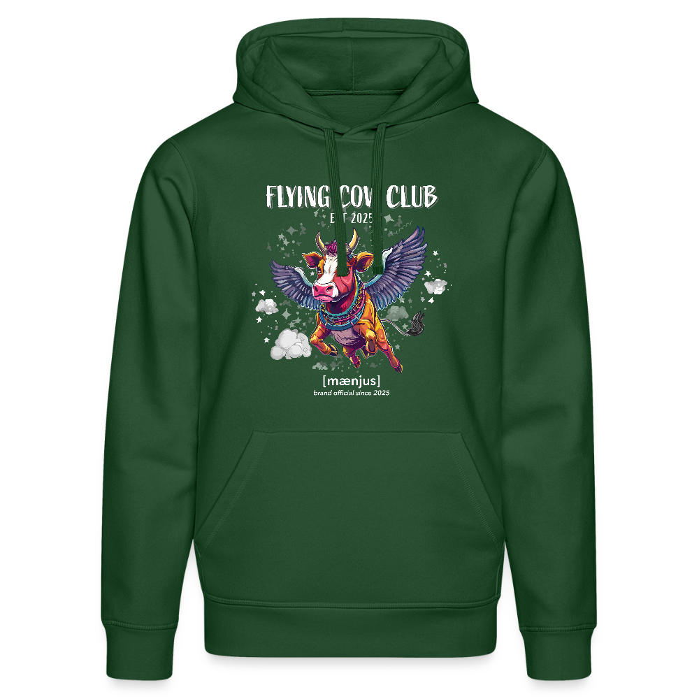 Unisex Bio-Hoodie mit FLYING COW CLUB PRINT Vorderseite - Flaschengrün