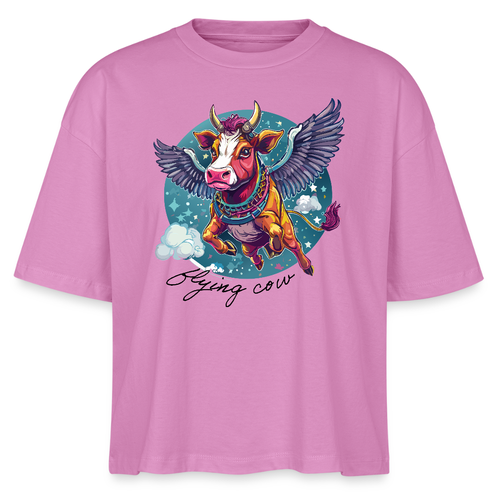 Frauen Boxy Bio-T-Shirt mit FLYING COW PRINT - Pink