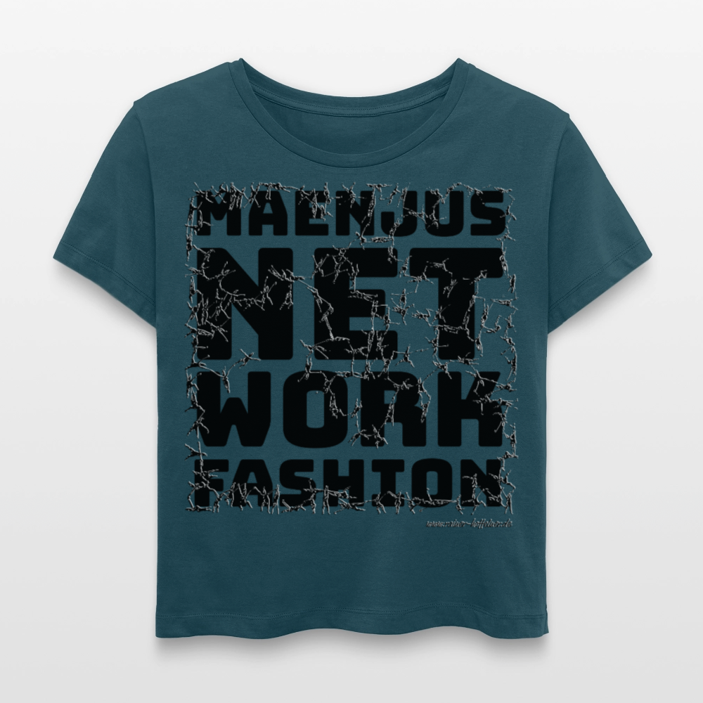 Relaxed Rundhals Frauen Bio-T-Shirt mit MAENJUS NETWORK FASHION PRINT - Dunkles Petrol