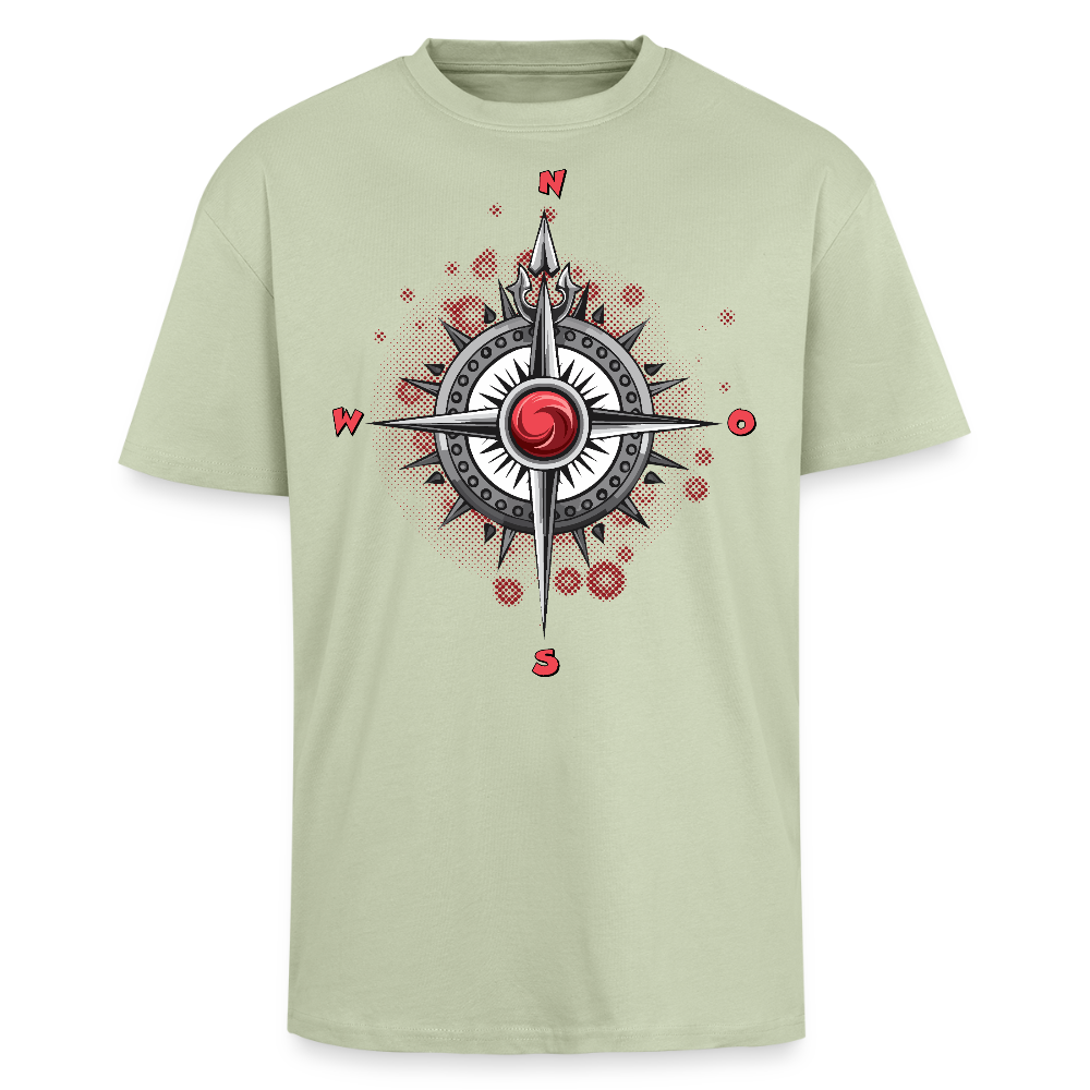 Heavy Oversize T-Shirt mit WINDROSE PRINT - Leichtes Salbeigrün