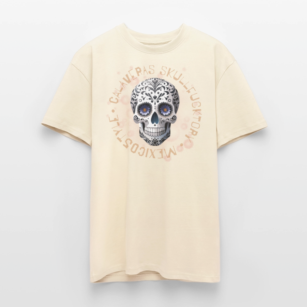 Heavy Oversize T-Shirt mit CALAVERAS SKULL PRINT Vorderseite - Creme