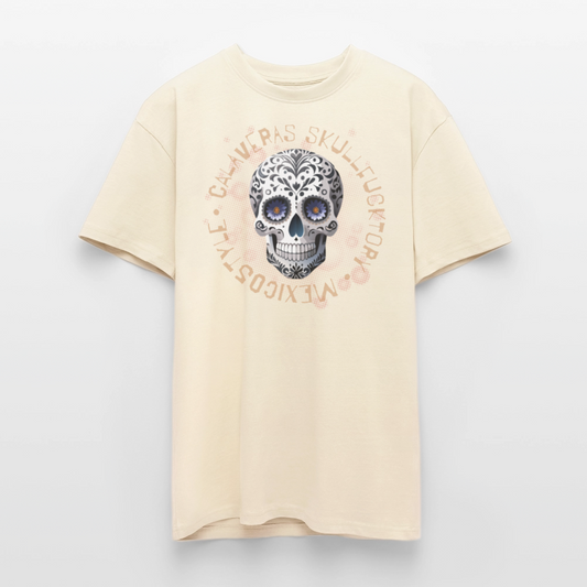 Heavy Oversize T-Shirt mit CALAVERAS SKULL PRINT Vorderseite - Creme