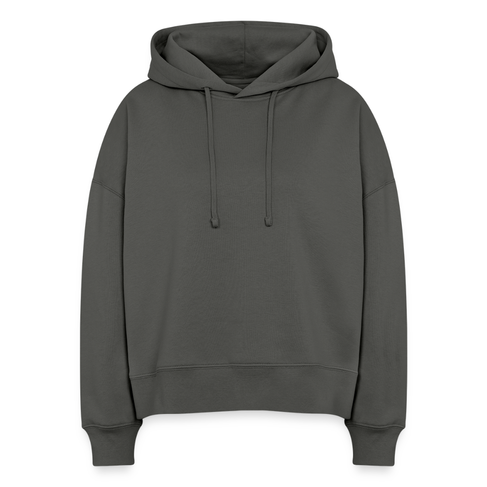 Boxy Frauen Bio Hoodie mit DELIKATEZZA SARDINE PRINT RÜCKSEITE - Anthrazit