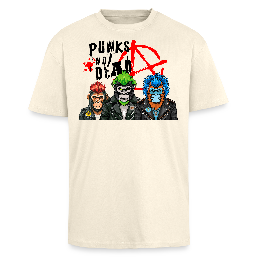 Heavy Oversize T-Shirt mit PUNKS NOT DEAD PRINT - Creme