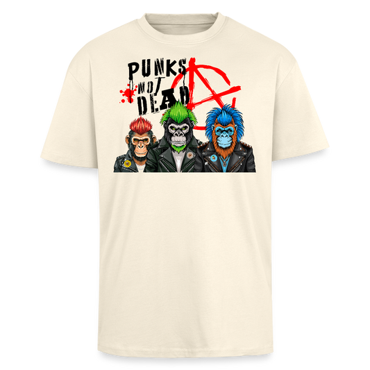 Heavy Oversize T-Shirt mit PUNKS NOT DEAD PRINT - Creme